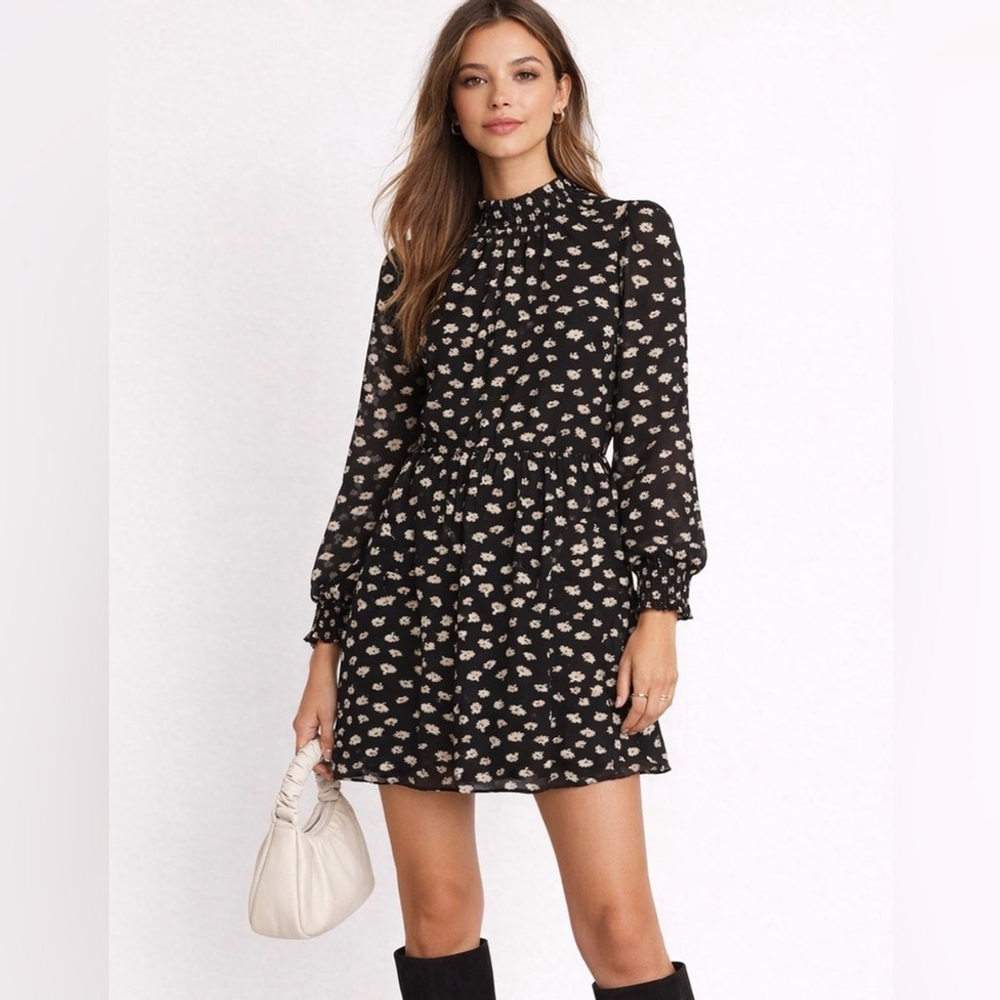 Madewell Black Daisy Smockneck Mini Dress Small Floral 90s Inspired